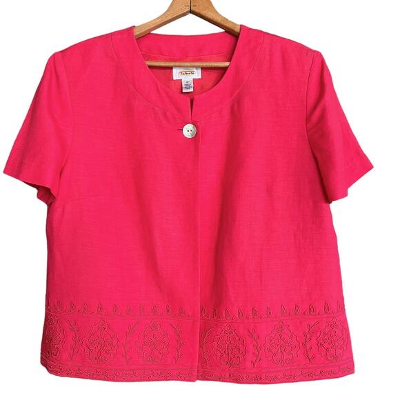 Talbots Barbie Pink Linen & Rayon Jacket Embroidered Single Button‎ Size 12 EUC - Picture 1 of 10